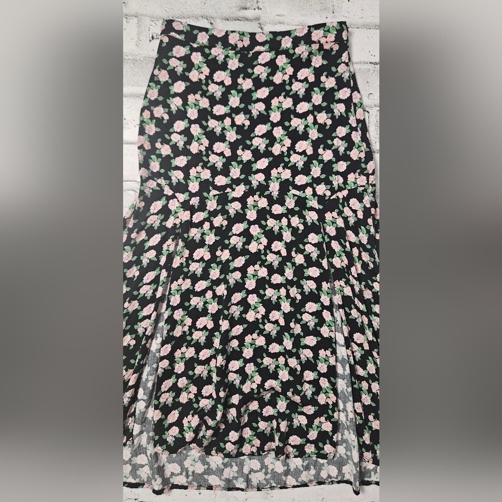 Zara Floral Midi Skirt Black Pink Romantic Cottagecore XS - Picture 7 of 11